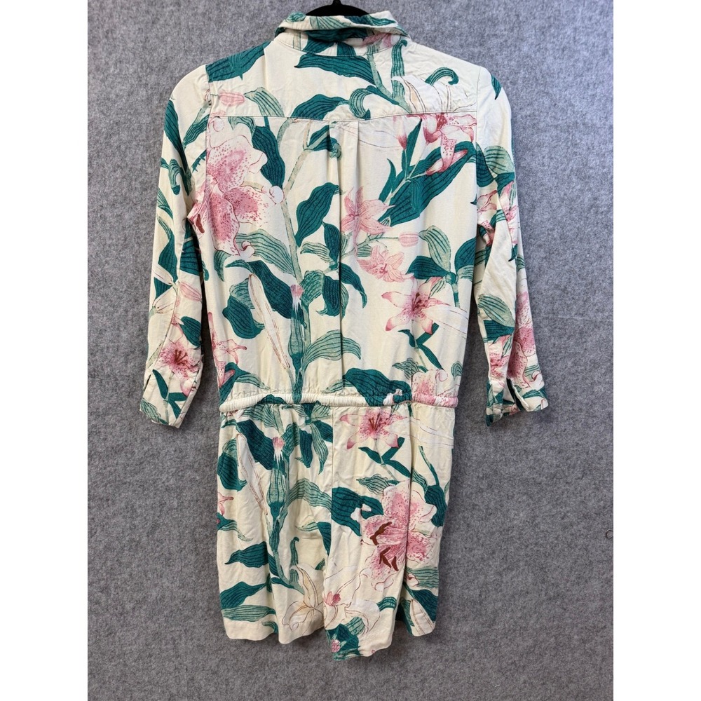 Ann Taylor Factory Tropical‎ Floral Romper Cream Pink Green Size 0 Button Front - Picture 9 of 10